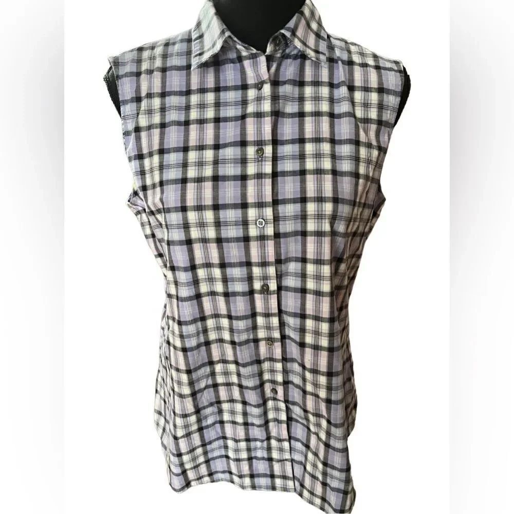 Cutter & Buck sleeveless button front plaid top size 10